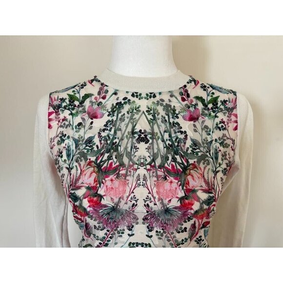 TED BAKER Rayshel Sweater Woven Front Floral Womens Size 0 Ivory Long Sleeve - Picture 3 of 9